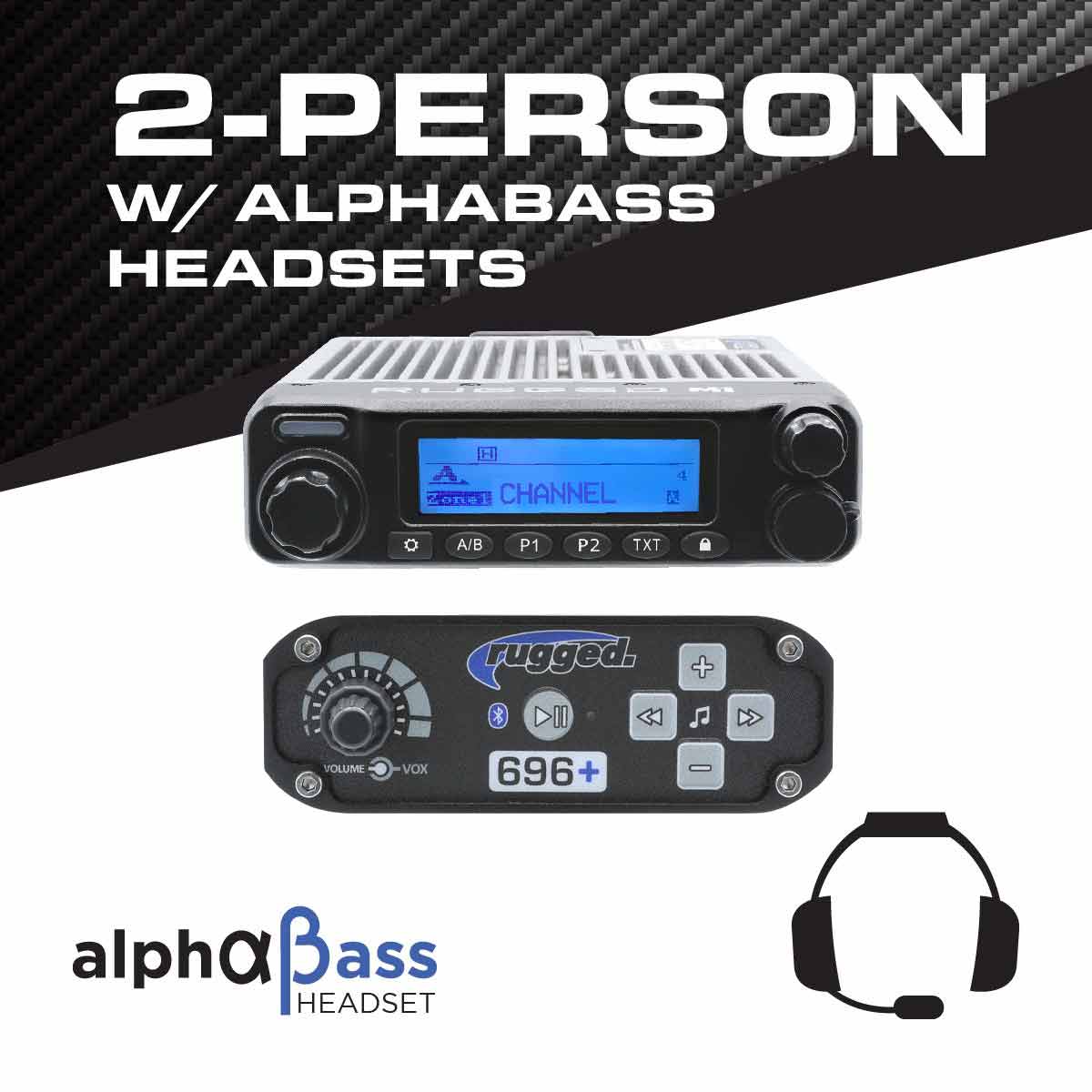 Rugged Radios  2 Person - 696 PLUS Complete Communication Intercom System - with ALPHA BASS Headsets