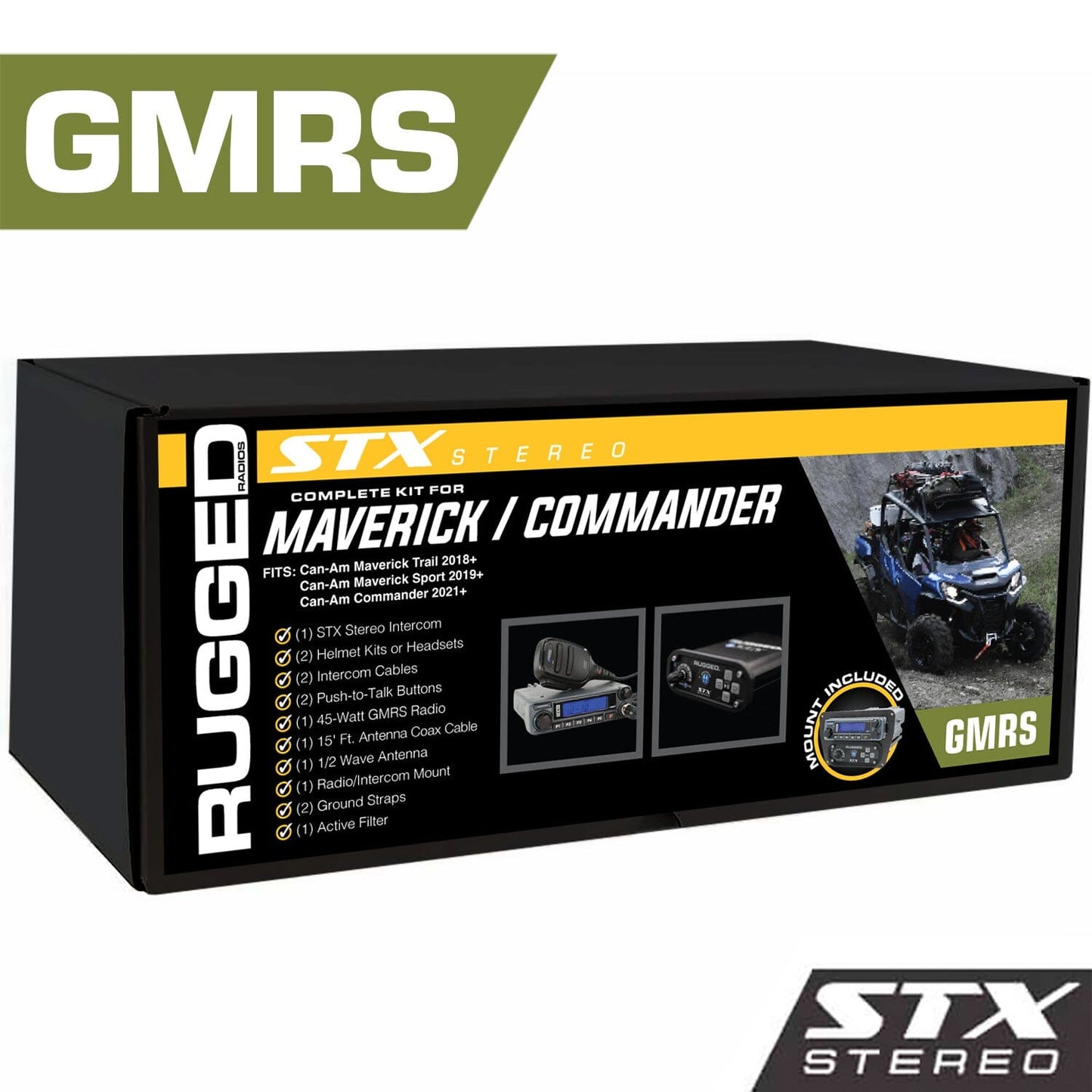 Rugged Radios POWERHOUSE 45-Watt GMRS Radio - Can-Am Commander STX STEREO Complete UTV Communication Intercom Kit