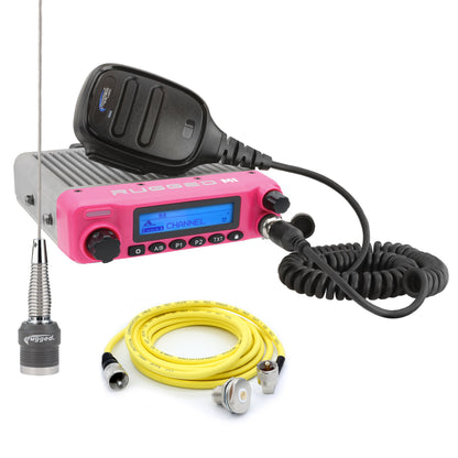 Rugged Radios Radio Kit • Pink M1 RACE SERIES Waterproof Mobile Radio with Antenna • Digital and Analog