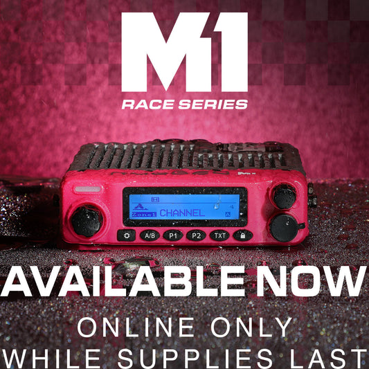 Rugged Radios Radio Kit • Pink M1 RACE SERIES Waterproof Mobile Radio with Antenna • Digital and Analog