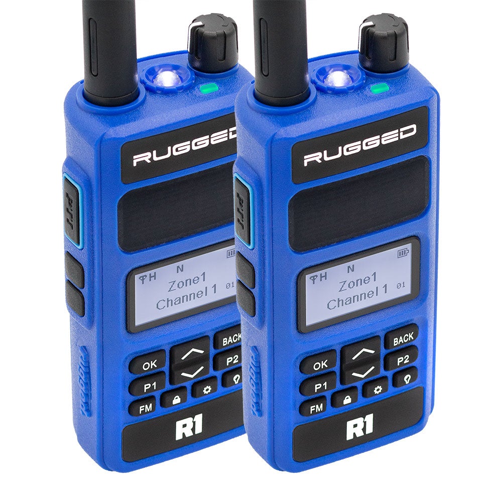 Rugged Radios Ready Pack - DOS Radios R1, Radio 2 Metros Walkie Talkie - Digital y Análogo ESP - By Radios