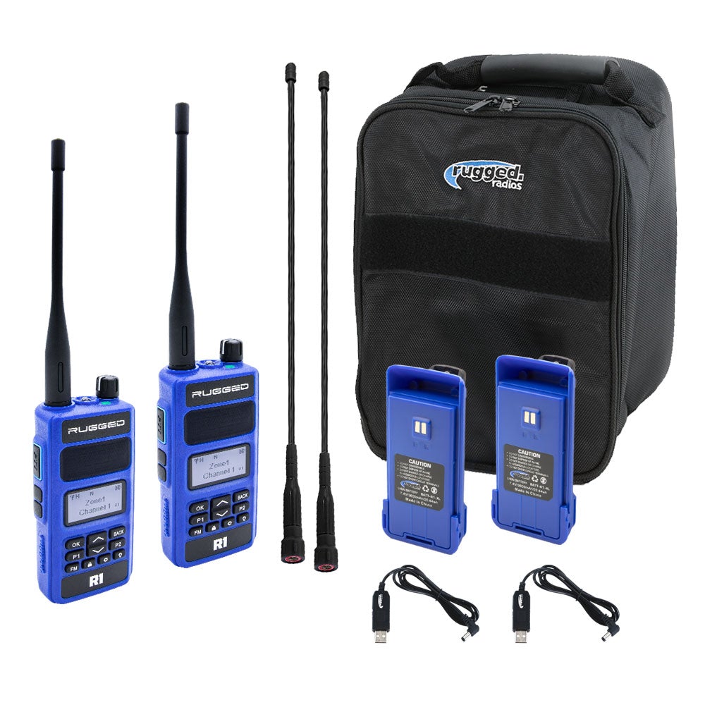 Rugged Radios Ready Pack - DOS Radios R1, Radio 2 Metros Walkie Talkie - Digital y Análogo ESP - By Radios