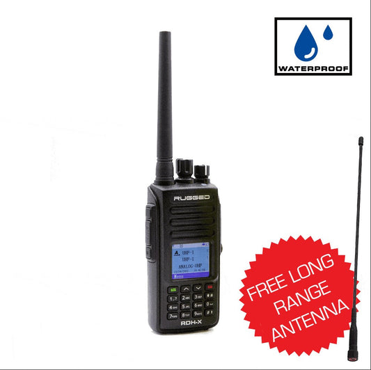 Rugged Radios RDH-X Waterproof Business Band Handheld - Black - Digital and Analog - Demo - Clearance