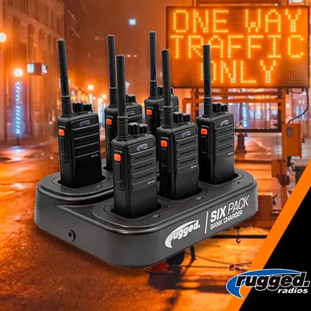 Rugged Radios RDH16 UHF Business Band Handheld Radio - Digital and Analog BUNDLE with Radios and Bank Charger