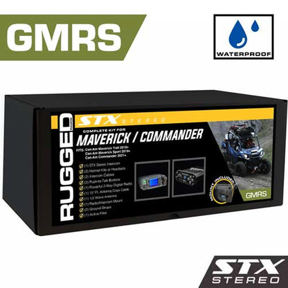 Rugged Radios Waterproof GMRS Radio - Can-Am Maverick Commander STX STEREO Complete UTV Communication Intercom and Radio Kit with Glove Box Mount