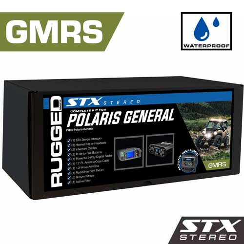 Rugged Radios Waterproof GMRS Radio - Polaris General STX STEREO Complete UTV Communication Kit