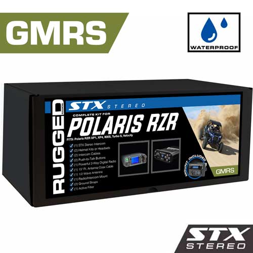 Rugged Radios Waterproof GMRS Radio - Polaris RZR STX STEREO Complete UTV Communication Kit